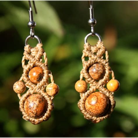 Boucles d oreilles Harmonie macramé et Jaspe paysage