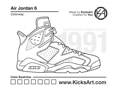 Air Jordan 6 Sneaker Coloring Page Created By Kicksart Jordans