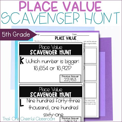 5th Grade Comparing Numbers Expanded Form Place Value Scavenger Hunt