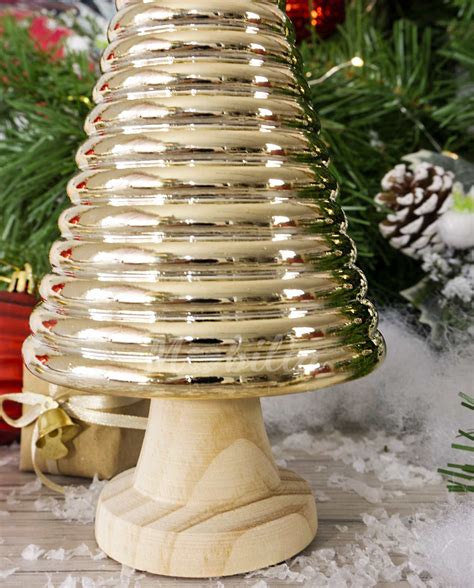 Scultura Albero Di Natale In Legno E Ceramica Oro Con Confezione Regalo