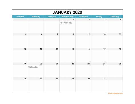 Printable Calendar 2020 Monthly
