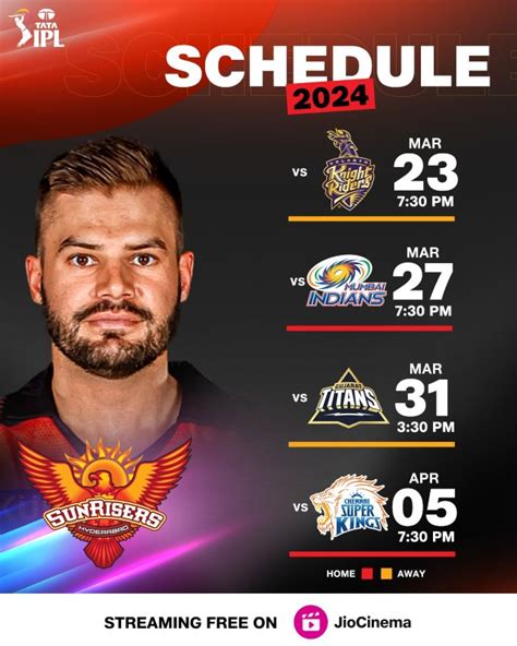 Sunrisers Hyderabad Ipl 2024 Schedule Srhs Fixtures Time Dates