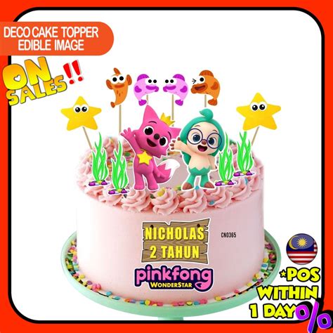 [custom Name] Happy Birthday Cake Topper Pinkfong And Hogi Decoration Set Party Accessories Banner