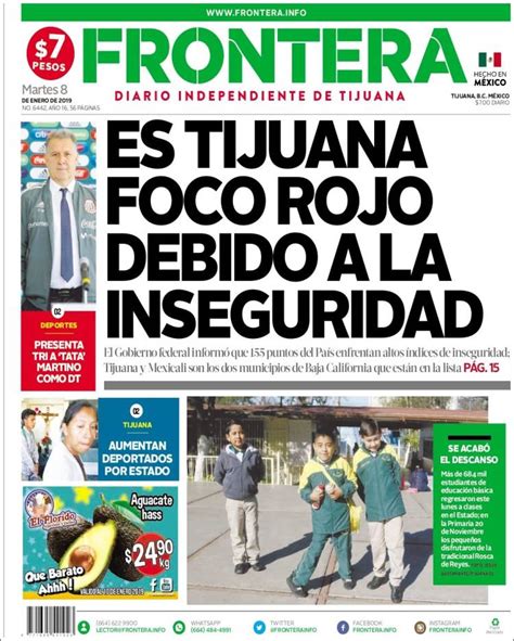 Periódico Frontera México Periódicos De México Edición De Martes 8 De Enero De 2019