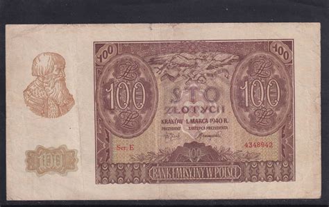 Drittes Reich Generalgouvernement 100 Zlotych 1940 Ro577zwk 32