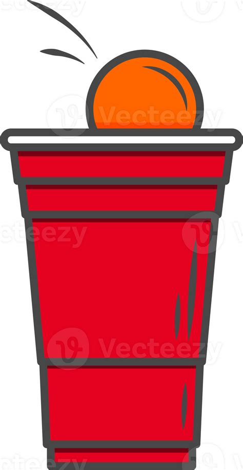 Red Beer Pong Illustration Plastic Cup And Ball With Splashing Beer