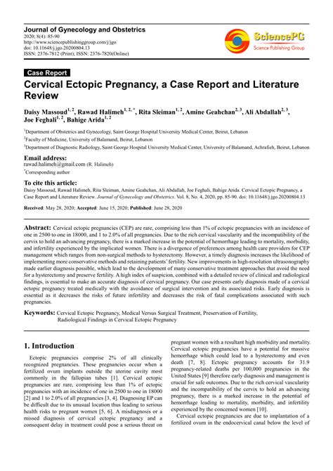 Pdf Cervical Ectopic Pregnancy A Case Report And Literature Review