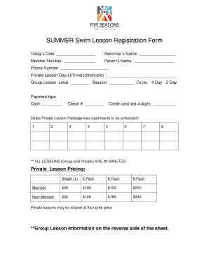 Fillable Online SUMMER Swim Lesson Registration Form Fax Email Print