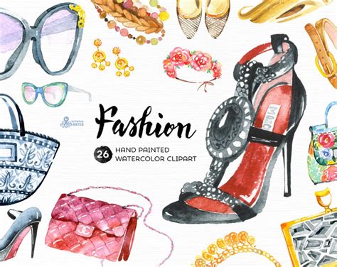 Fashion Watercolor Clipart Hand Painted Elements Shoes Etsy