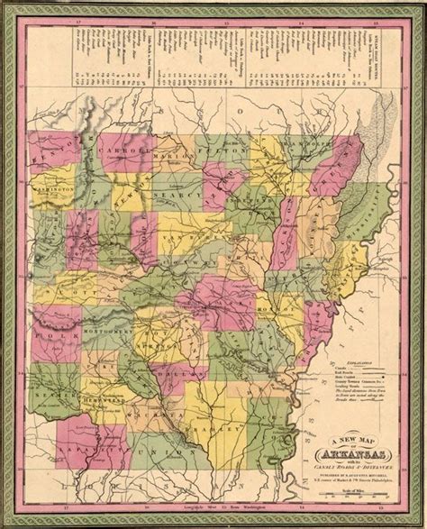 Arkansas State 1849 Historic Map By S Augustus Mitchell Reprint Map Of Arkansas Map