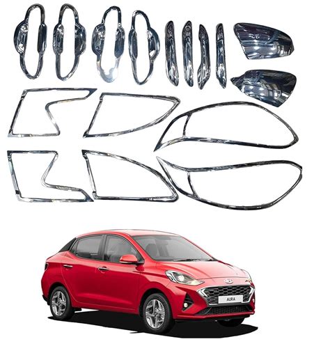 Autosmartlook Car Exterior Chrome Combo Accessories Kit For Hyundai Aura Car