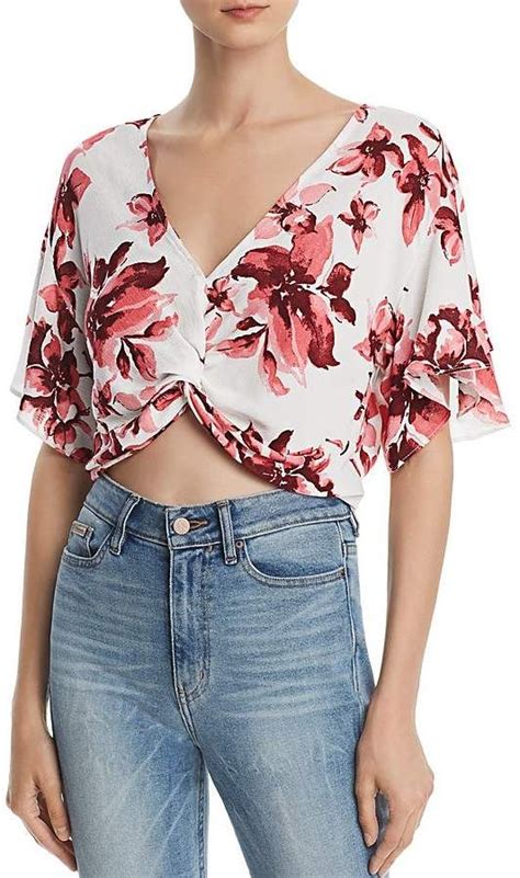 Aqua Floral Twist Front Cropped Top 100 Exclusive Crop Tops Tops Twist Front Crop Top