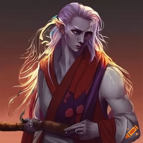 Male Water Genasi Monk In Japanese Kimono Way Of The Four Elements On