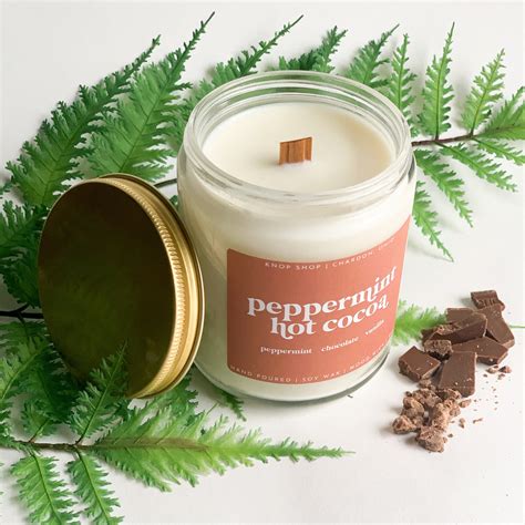 Peppermint Hot Cocoa Soy Wax Candle Wood Wick Candle Eco Etsy