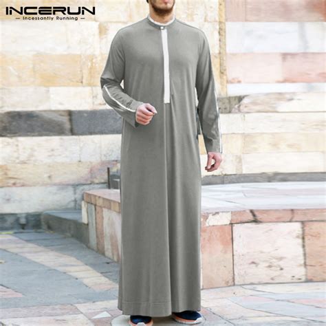 Men Islamic Saudi Muslim Long Robe Dubai Arab Thobe Kaftan Clothes