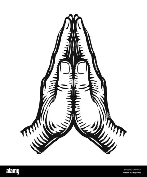 Pray Faith And Hope Emblem Hands In Praying Position Sketch Hand Drawn Vector Illustration