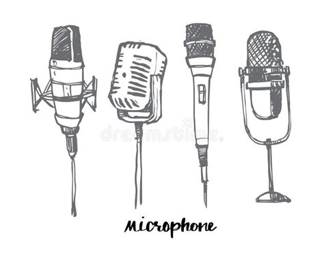 Icon Set Of Microphones Black Silhouette Stock Vector Illustration Of