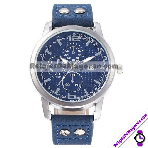 Reloj Caballero Azul Extensible Piel Sint Tica Calendario R