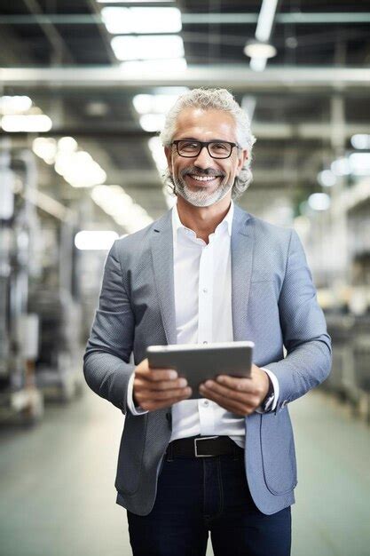 Premium Photo Smiling Mature Businessman Holding Digital Tablet In