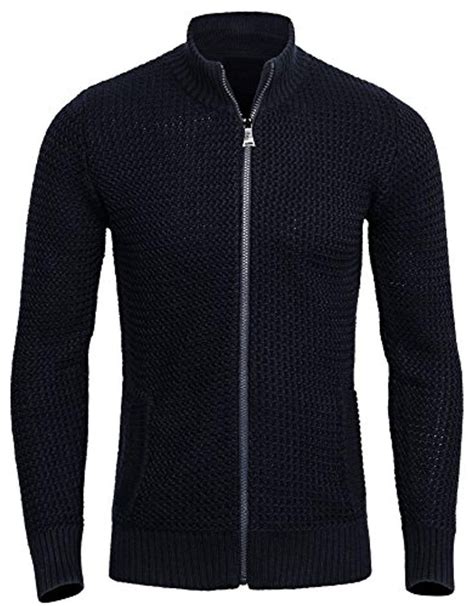 Canalside Mens Design Zip Up Wool Blend Cardigan Sweater Navy Blue Large Mens Cardigan