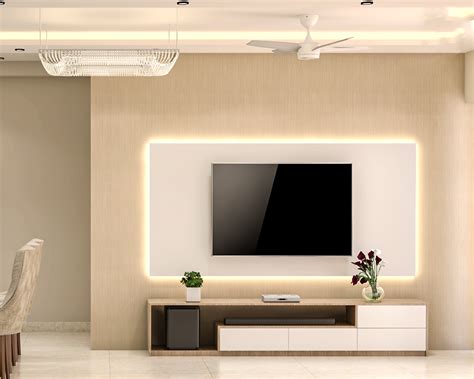 convenient spacious backlit tv unit design livspace