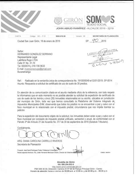 Carta Secretaria Planeacion Enero Derecho Administrativo Studocu