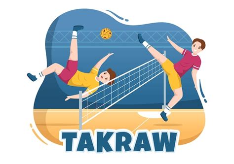 Premium Vector Sepak Takraw Illustration With Athlete Playing Kick