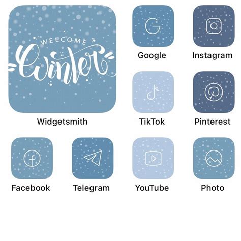 83 Snowy Ios 14 App Icons Mode Widget Cover Widgetsmith Blue Etsy