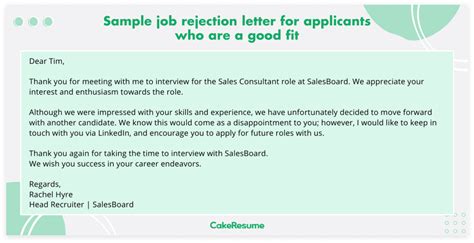 Write A Professional Candidate Rejection Email Samples Template