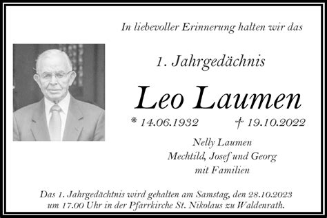 Traueranzeigen Von Leo Laumen Aachen Gedenkt