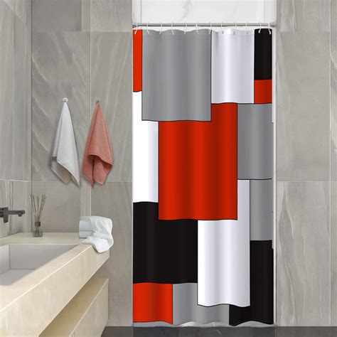 Small Stall Shower Curtain 36 Inch Shower Curtain Set With 6 White Hooks Red Bathroom Curtain