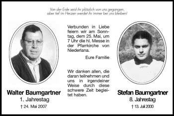 Traueranzeigen Von Walter Baumgartner Trauer Bz