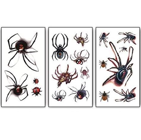 DNHCLL 15 Sheets 3D Spider Temporary Tattoo Sticker Set Waterproof