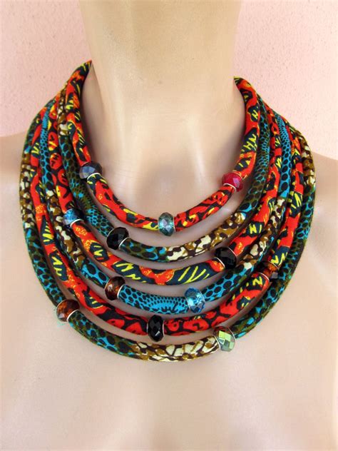 Multi Strand African Necklace Fabric Statement Necklace African