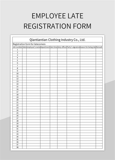 Employee Late Registration Form Excel Template And Google Sheets File