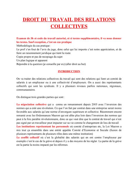 Droit Du Travail Les Relations Collectives DROIT DU TRAVAIL DES