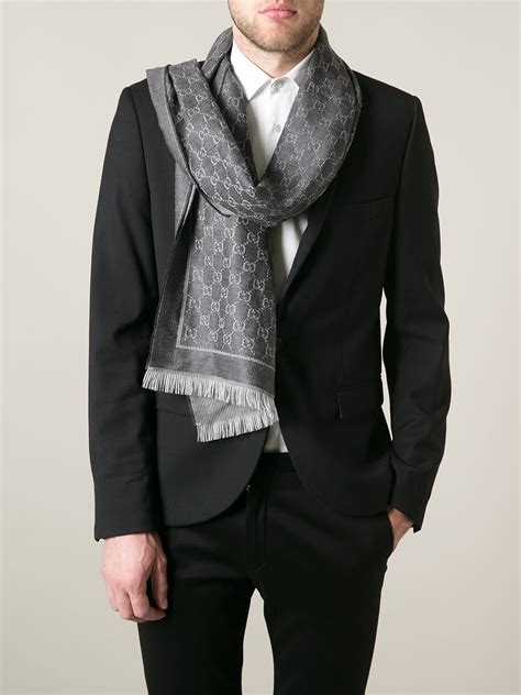 Gucci Wool Monogram Scarf In Dark Grey Grey For Men Lyst