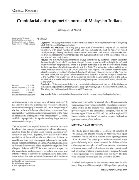 (PDF) Craniofacial anthropometric norms of Malaysian Indians