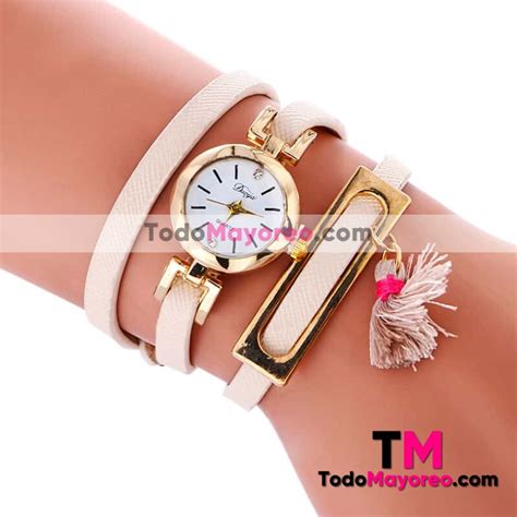 Reloj Pulsera Extensible Piel Sintetica Motita Sin Numeros Diamantes