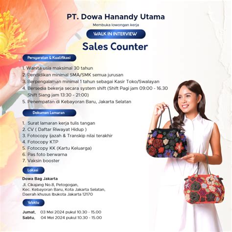 Lowongan Kerja Sales Counter Store Leader Di Pt Dowa Hanandy Utama