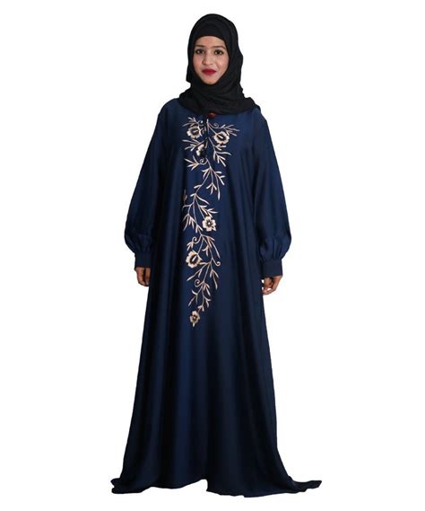 Women Party Wear Modest City Ladies Embroidery Blue Nida Islamic Abaya