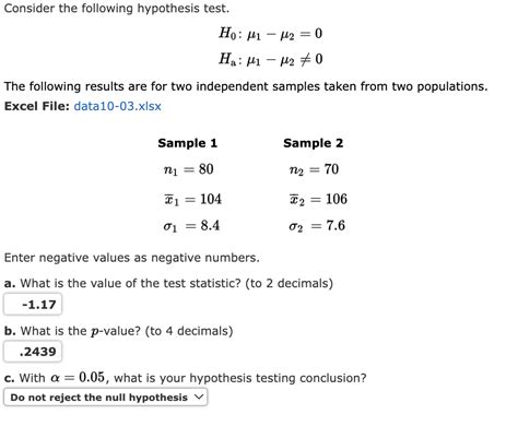 Solved Consider The Following Hypothesis Test