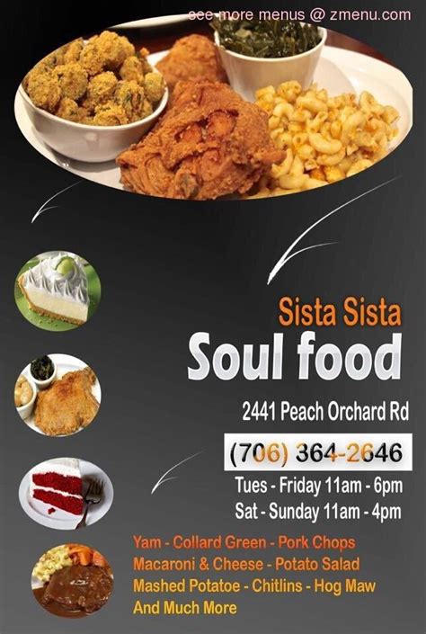 Menu at Sista Sista Soul Food restaurant, Augusta