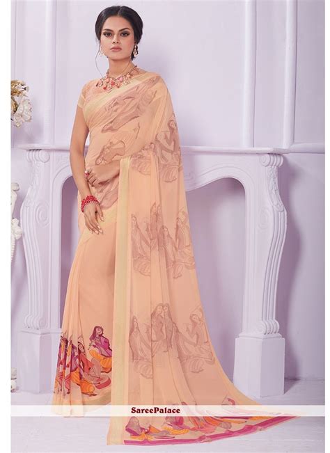 Multi Color Georgette Print Work Printed Saree Printed Sarees Light