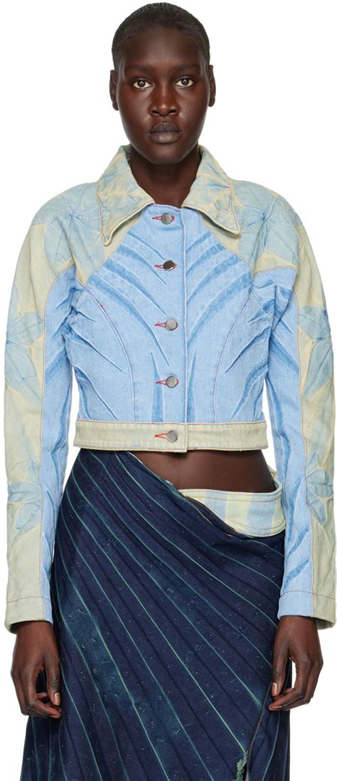 Masha Popova Cropped Denim Jacket In Blue Modesens