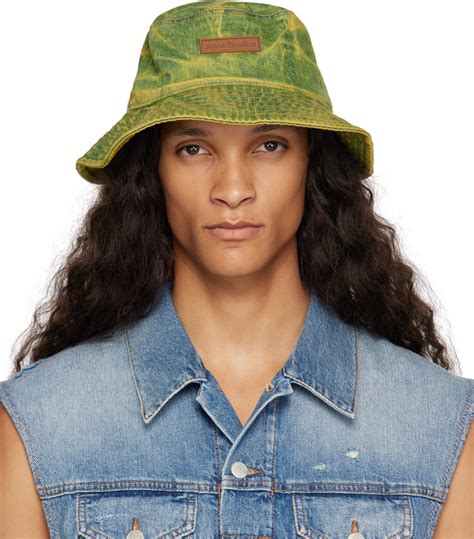 Acne Studios Blue Yellow Dyed Denim Bucket Hat Acne Studios