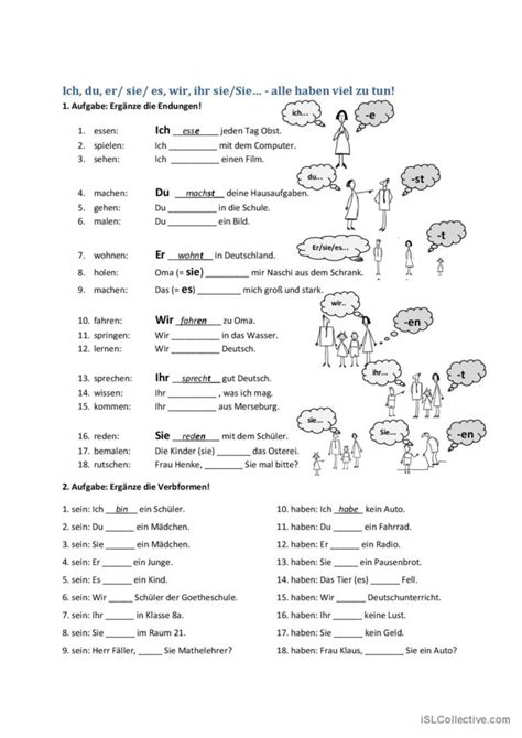 Übung Konjugation Deutsch DAF Arbeitsblätter pdf doc