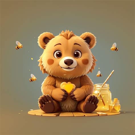 Premium Photo Cute Bear Eating Honey Cartoon Vector Icon Illustration