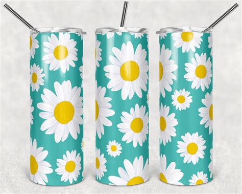 Seamless 20oz Skinny Tumbler Sublimation Designs Daisy Flowers Etsy