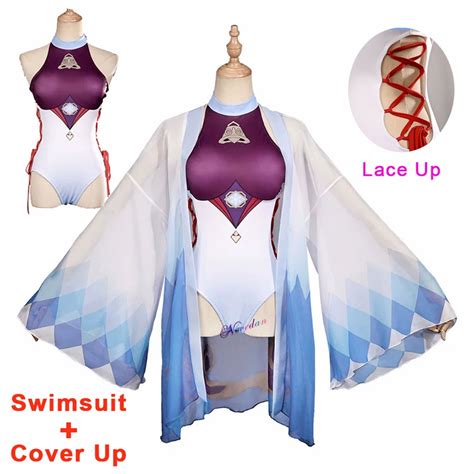 Genshin Impact Ganyu Swimsuit Cosplay Costume Anime Summertime Bikini Swimwear Women Sexy